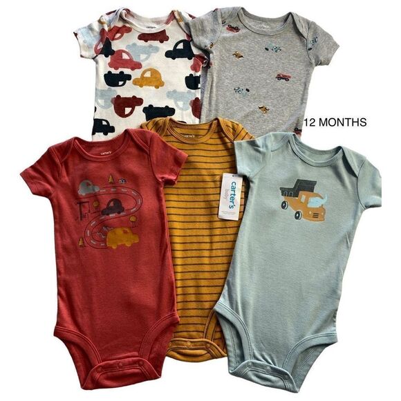 Carter's Boys 12 Month 5-Pack Short-Sleeve Truck Design Bodysuits - Picture 1 of 13